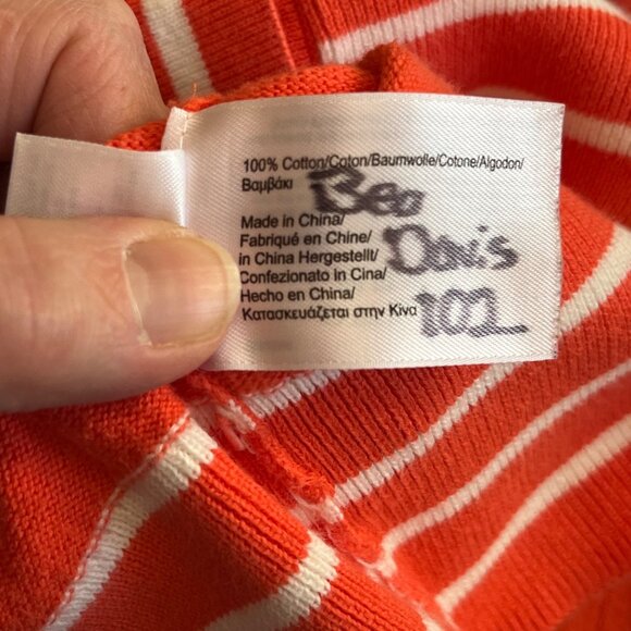 Brooks Brothers "346" Womens Orange Cardigan Sweater White Stripes - Size L READ - Picture 8 of 9